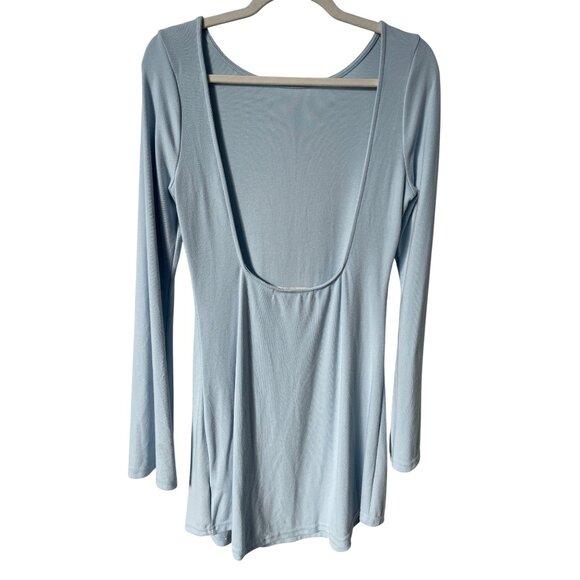 Free People FP Beach Rosalia Dress Size Small Long Sleeve Low Back Light Blue - Picture 2 of 8